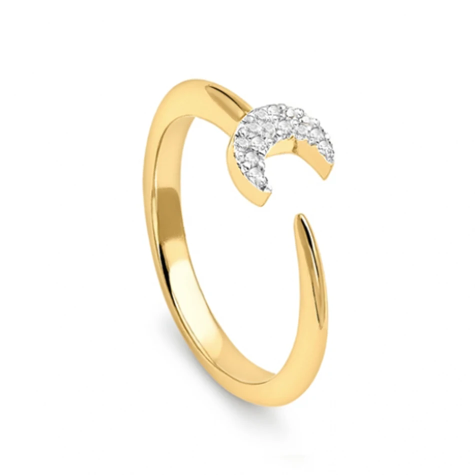 

Fashion Jewelry 925 Sterling Silver 18k Gold Plated Cubic Zircon Open Moon Ring For Woman Silver Ring