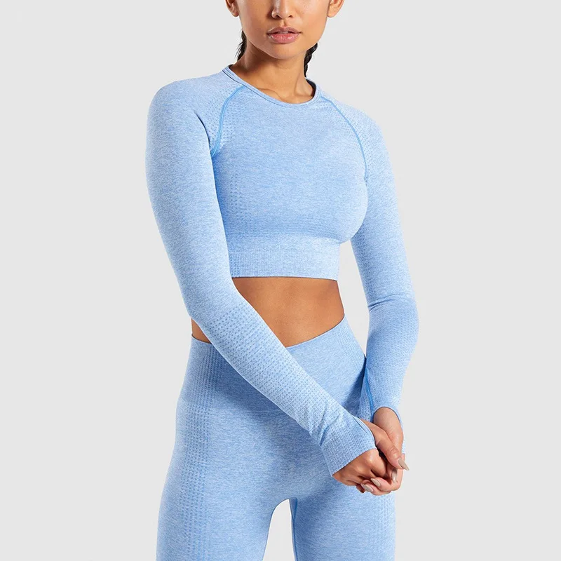 

Yoga Suit 2 Piece Sports Shirts Crop Top Long Sleeve Leggings Sport Set Fitness Tracksuit Workout Set