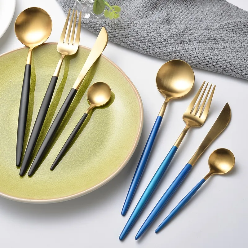 luxury ss304 matte polishing heavy gold cutlery set stainless