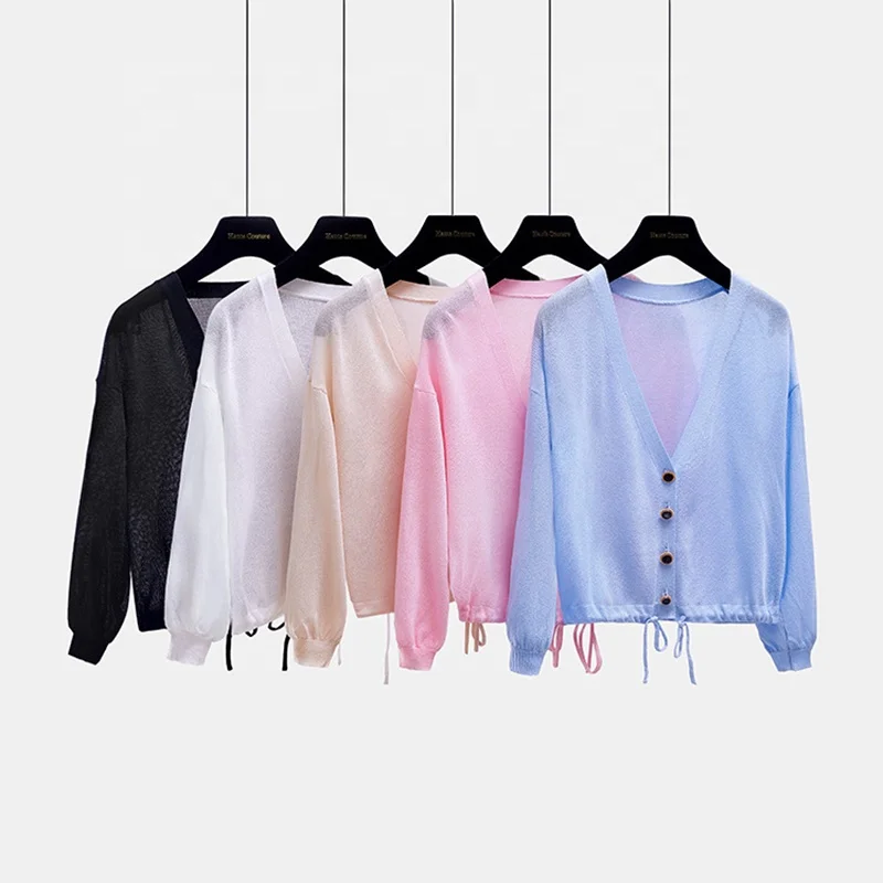 

Fashion New Ice Silk Women's Sweater Coat 2020 Drawstring Outwear Knitted V-neck Cardigan Loose Knitwear Women Cardigans