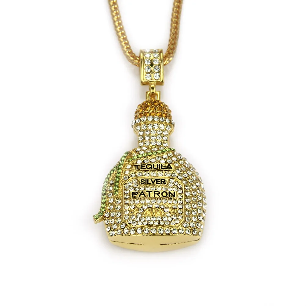 

Women Hip Hop Iced Out Bling CZ Diamond Lovely perfume bottle pendant necklace