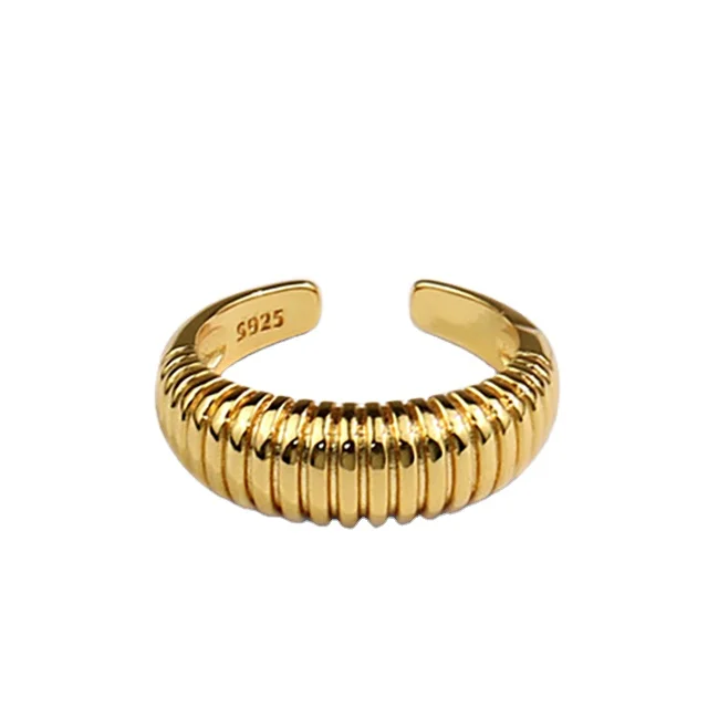 

Simple personality creative design wave pattern adjustable 18k gold plated women croissant ring