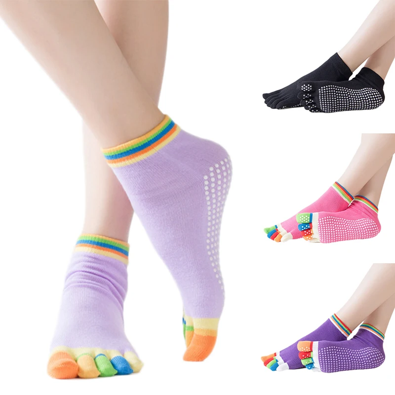 

Women Anti-slip Yoga ballte girls non Slip Ladies pilates Five Fingers Fitness Gym Sport 5 Toe Socks Colourful Elastic