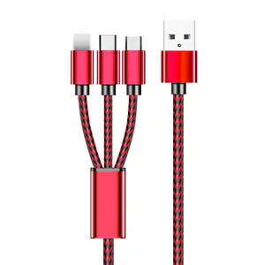 Wholesales nylon braided usb cable 3 in 1 usb charging cable for cellphone