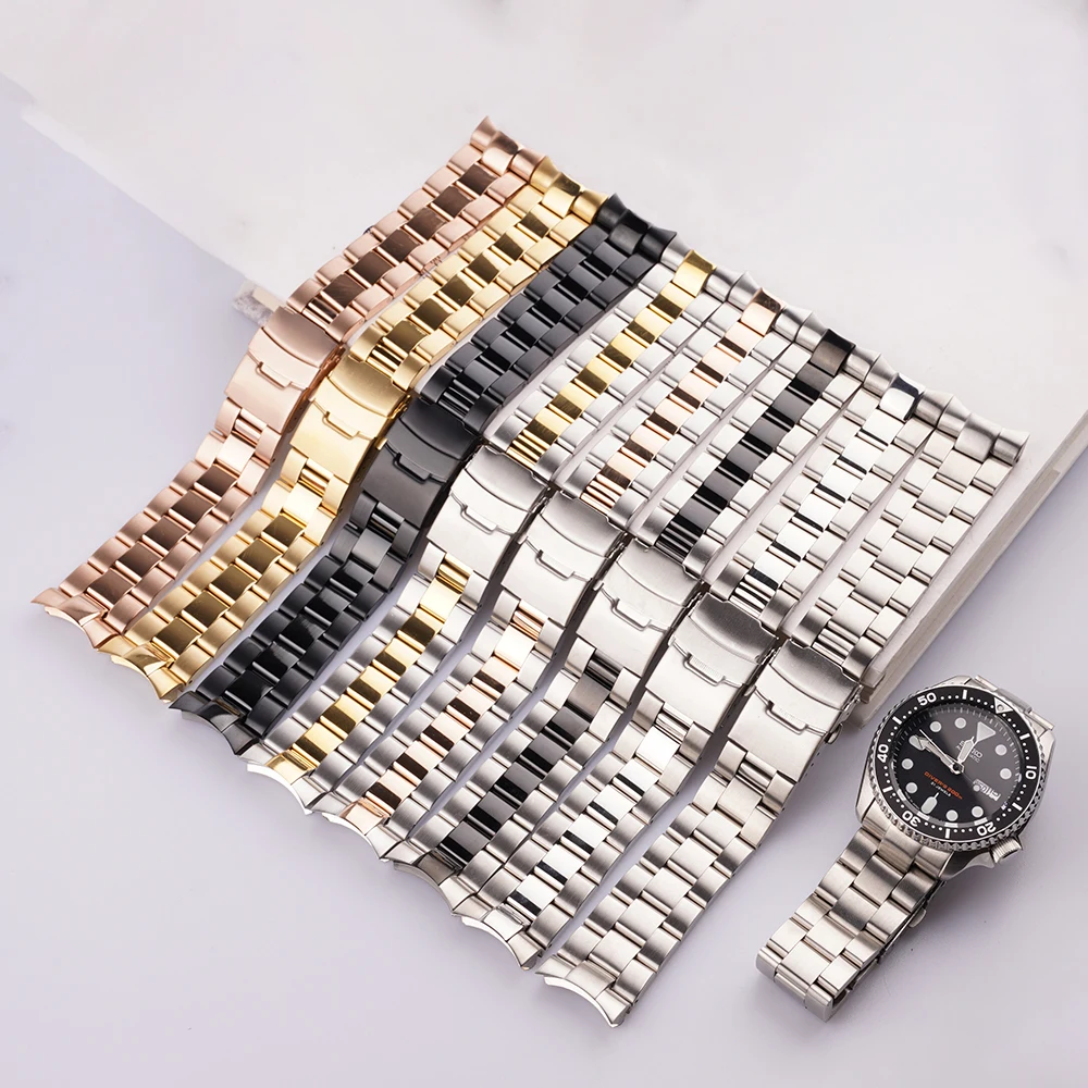 

High Quality Stainless Steel Wrist Watch band Replacement Metal Watchband Bracelet Double Push Clasp For Seiko SKX 007/009, Silver / gold