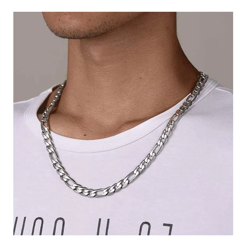 RINNTIN SC34 Men Thick Diamond-Cut Franco Chain 925 Hip Hop Jewelry Cadena De Plata Sterling Silver Figaro Chain Necklace