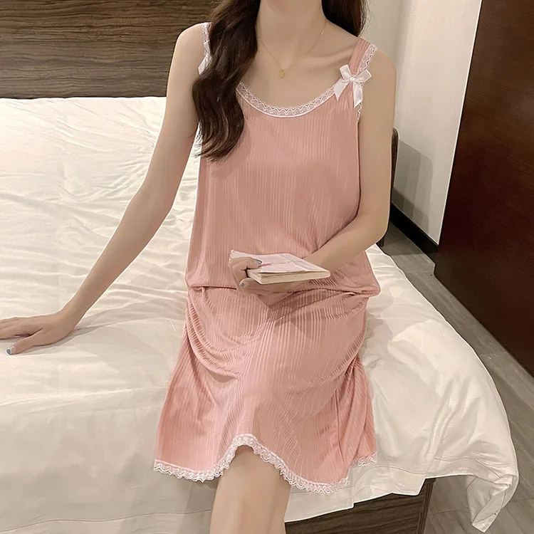 

Wholesale Summer Girl Nightgowns Lady Nightdress Loose Sleepwear Nighty Pijama Vestido Pyjama Dress Sleeveless Pajamas For Women