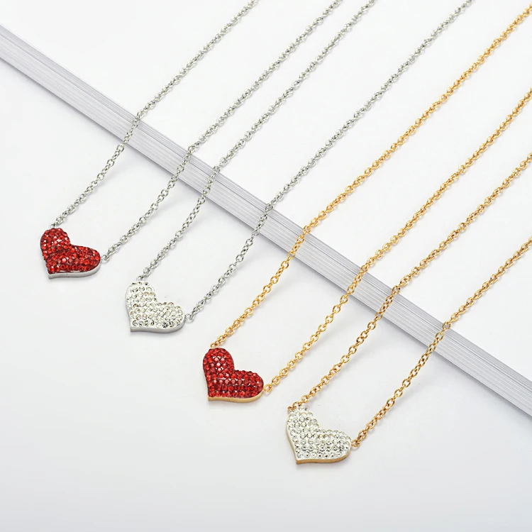

Red Clay Heart Stainless Steel Necklace Vermeil Gold Jewelry Women For Women