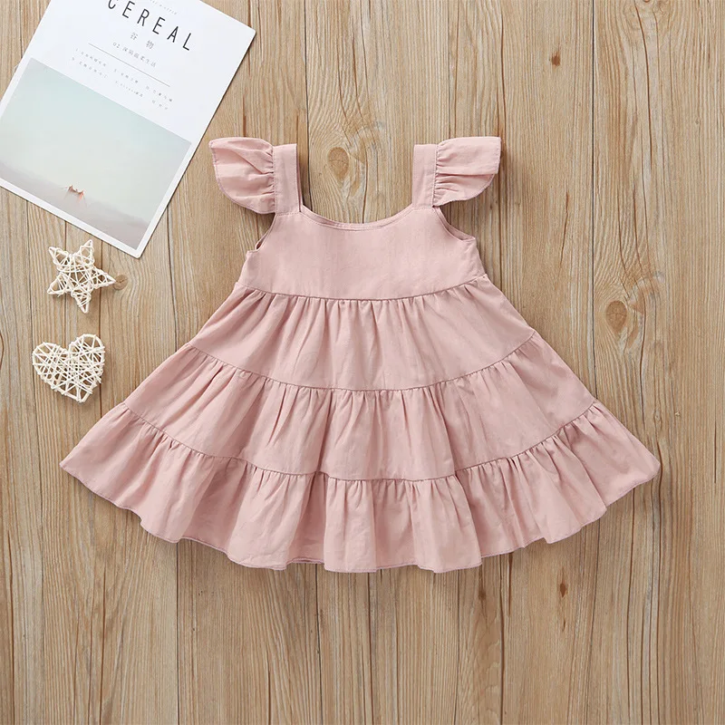 

628 Baby Girls Clothes Summer Dress Flying Sleeve Newborn Infant Cotton Dress Toddler Dresses for Baby Girls Clothing, As the picture shows