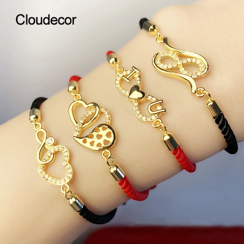 

Lucky Cooper Bracelet Red Cord Bracelet Gold Plated Adjustable Braided Infinity Heart Zircon Charm Bracelets Rope Jewelry, Steel/gold/rose gold