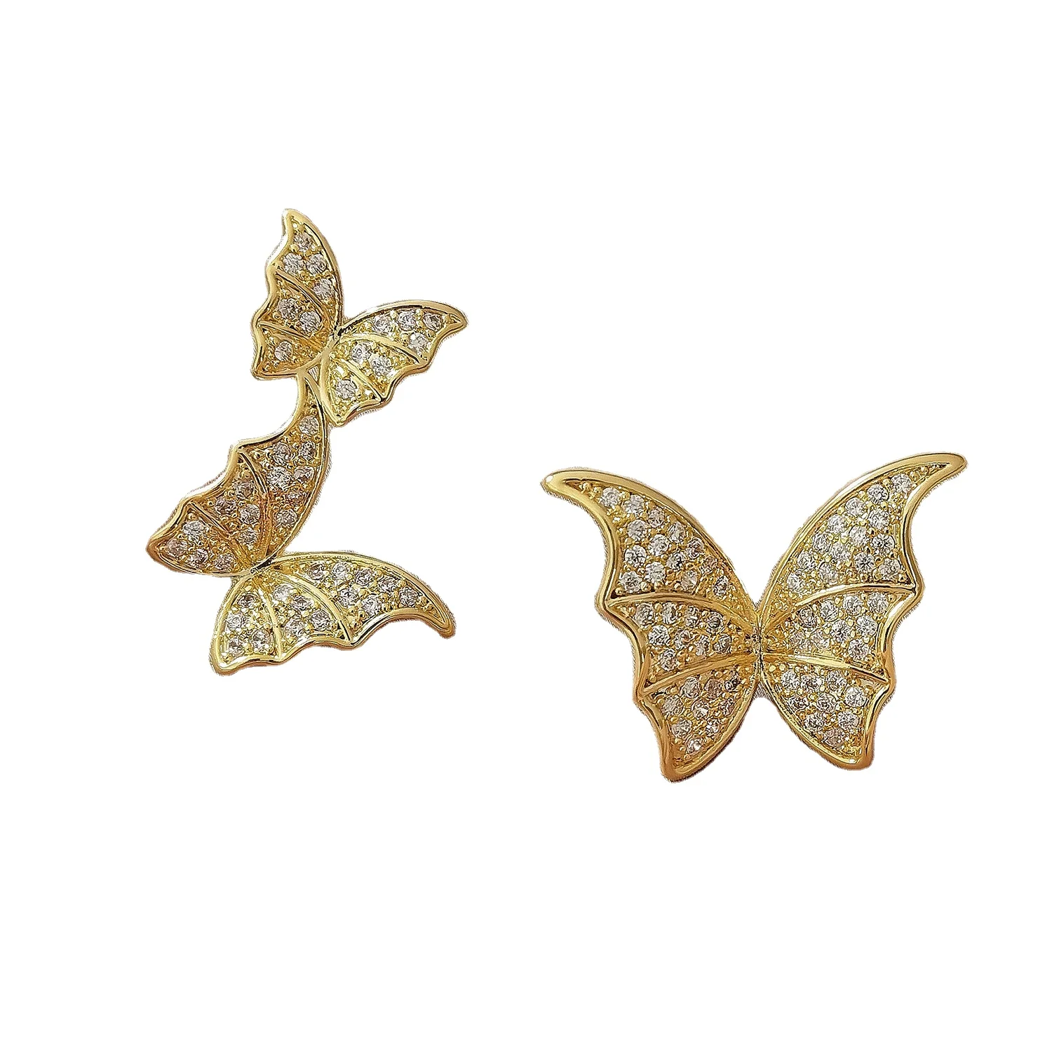 

Hyacinth Hot Sale Asymmetric Shiny Butterfly With Diamond Zircon Stud Earrings