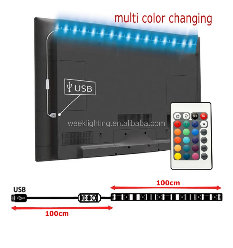 USB Powered RGB Color Change 5050 LED Strips Computer TV PC Back Light Kit DC 5V