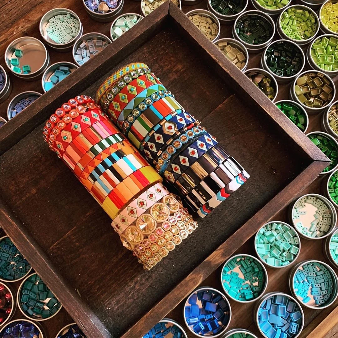 
Wholesale Enamel Rainbow Metal Tile Beads Bracelets For Women Custom Welcomed Rainbow Candy Tile Bead Bracelet 