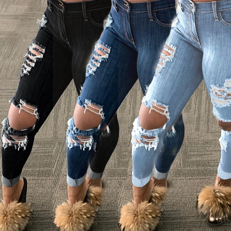 

MT56-8775 Bursting hole tassel trousers