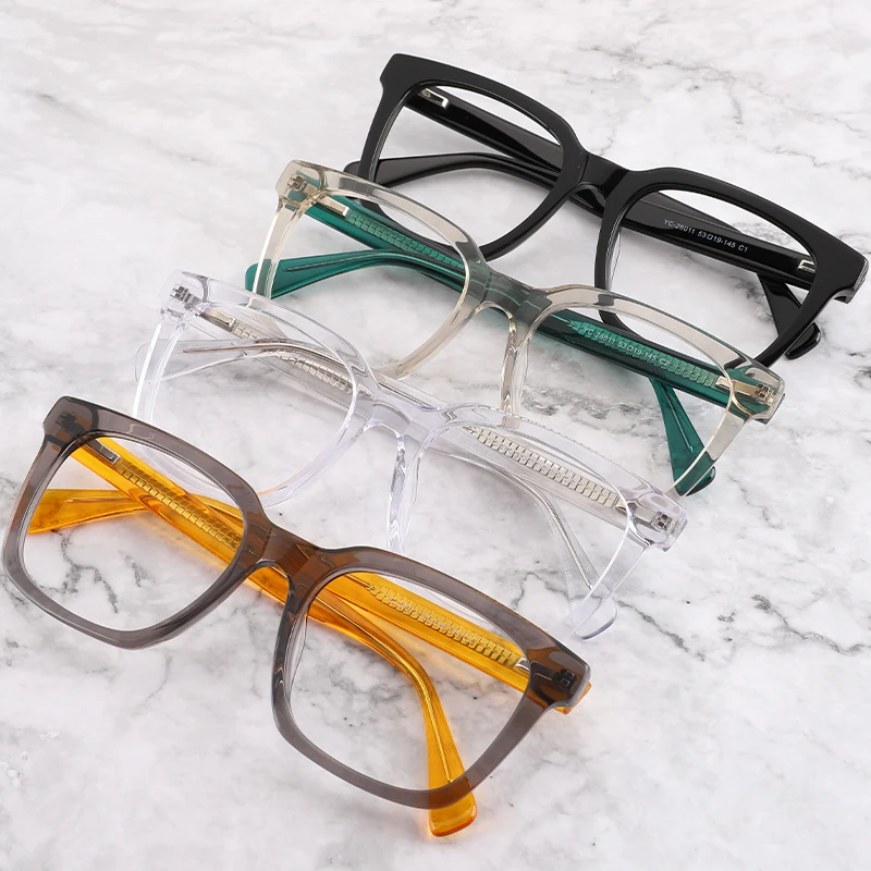 

YC Europe trendy transparent green eyeglasses frames rectangle eyewear acetate optical glasses frames for womens mens