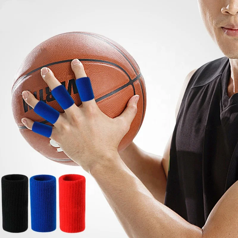 

Stretch Sports Basketball Finger Sleeve Support Wrap Guard Brace Protector, Black, blue, red