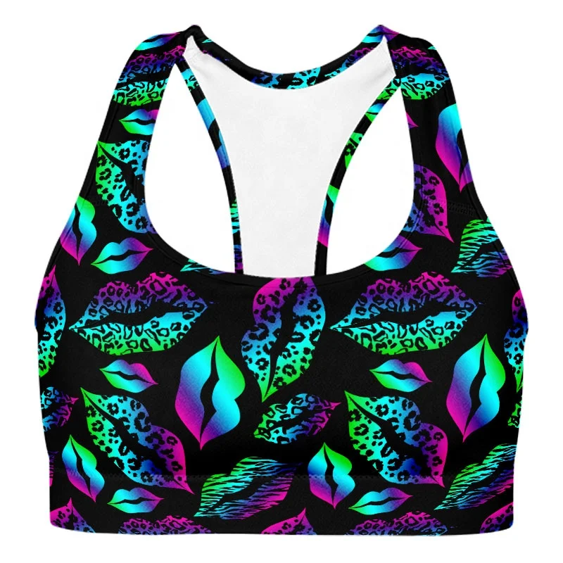 

RTS lulu fitness teen sport hot sexy xxxx sports bra leopard lips printed square neck halter top women sports bra