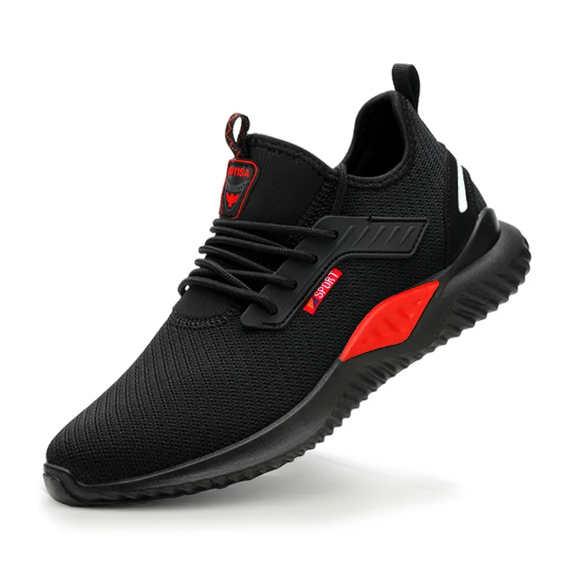 

New Design Ventilation Rubber outSole Fly-Woven Mesh Safety Shoes, Black