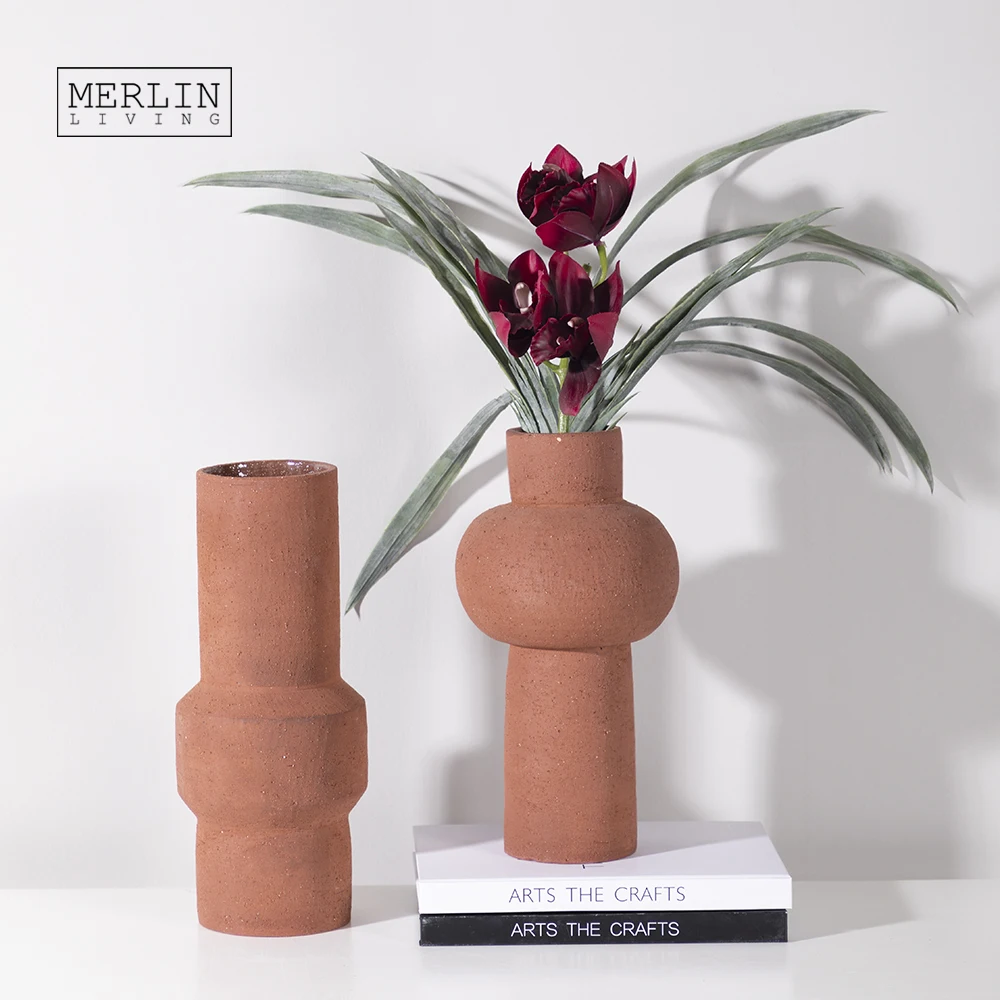 

Merlin Living Rustic Cylinder Vase Decoration Garden Floor Ceramic Vase For Home Decor Flower Vase