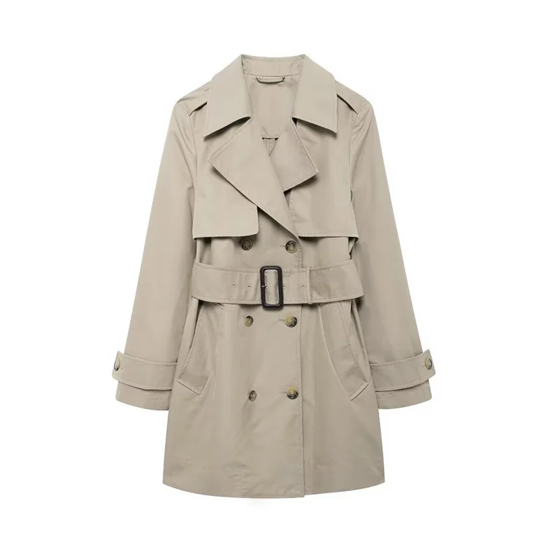 ZATRHMBM Autumn Women's Double-breasted Slim Trench Coat 2024 Simple Trench Coat Long-sleeved Lapel Belt Coat