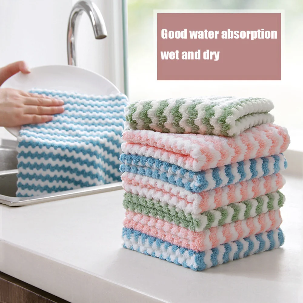 

Striped flower Household Kitchen Towels Absorbent Thicker Microfiber Table Kitchen Towel Cleaning Dish Washing Cloth, Choose