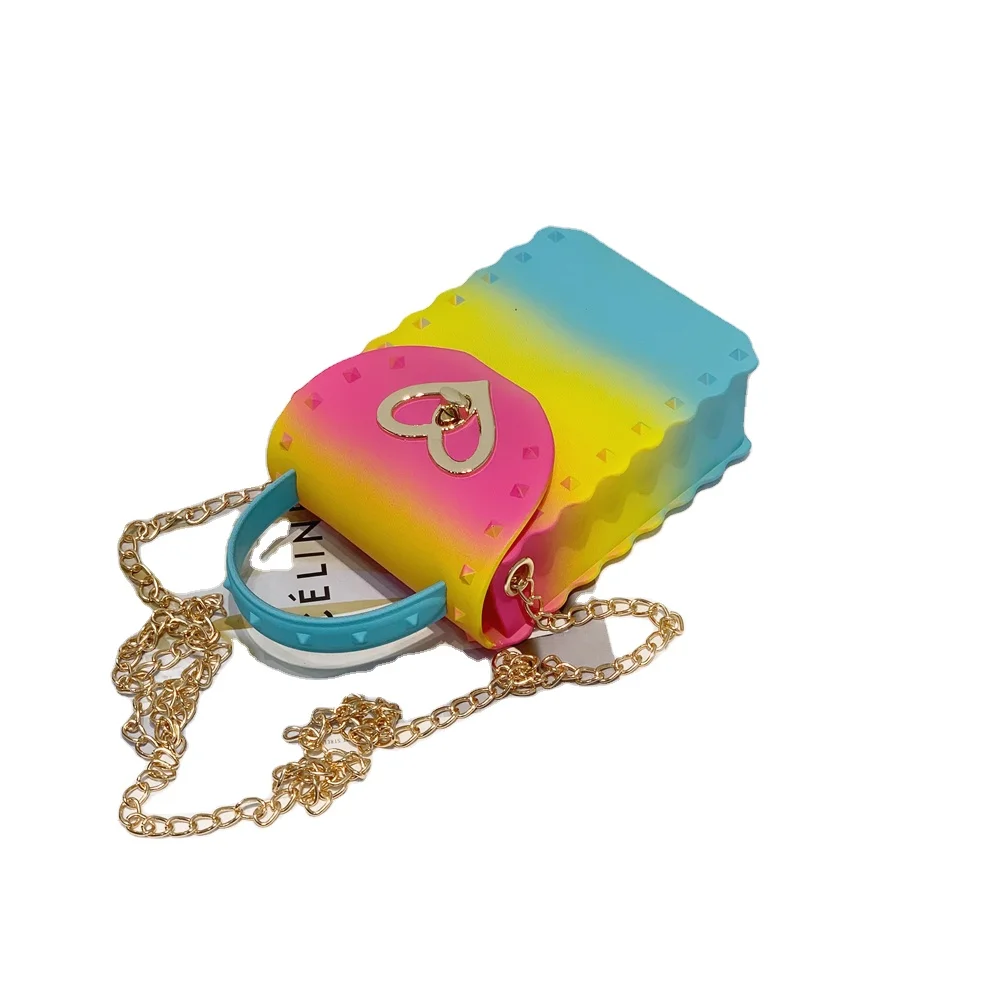 

Hot sales rainbow hand bags jelly purses shoulder chain pvc bags women hand bags purses and handbags