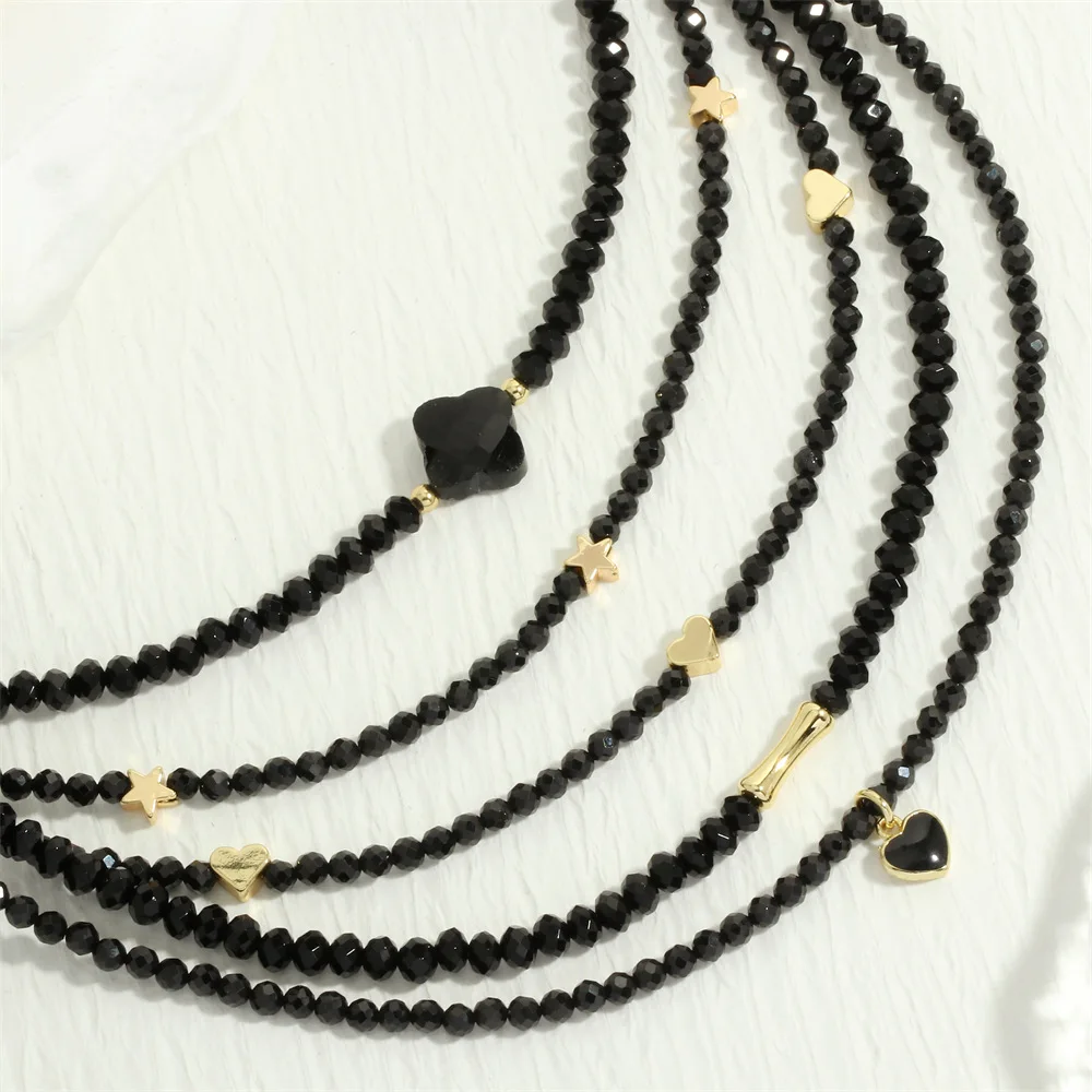 

Ultra fine sparkling black stone beaded necklace for women love oil drop pendant chocker