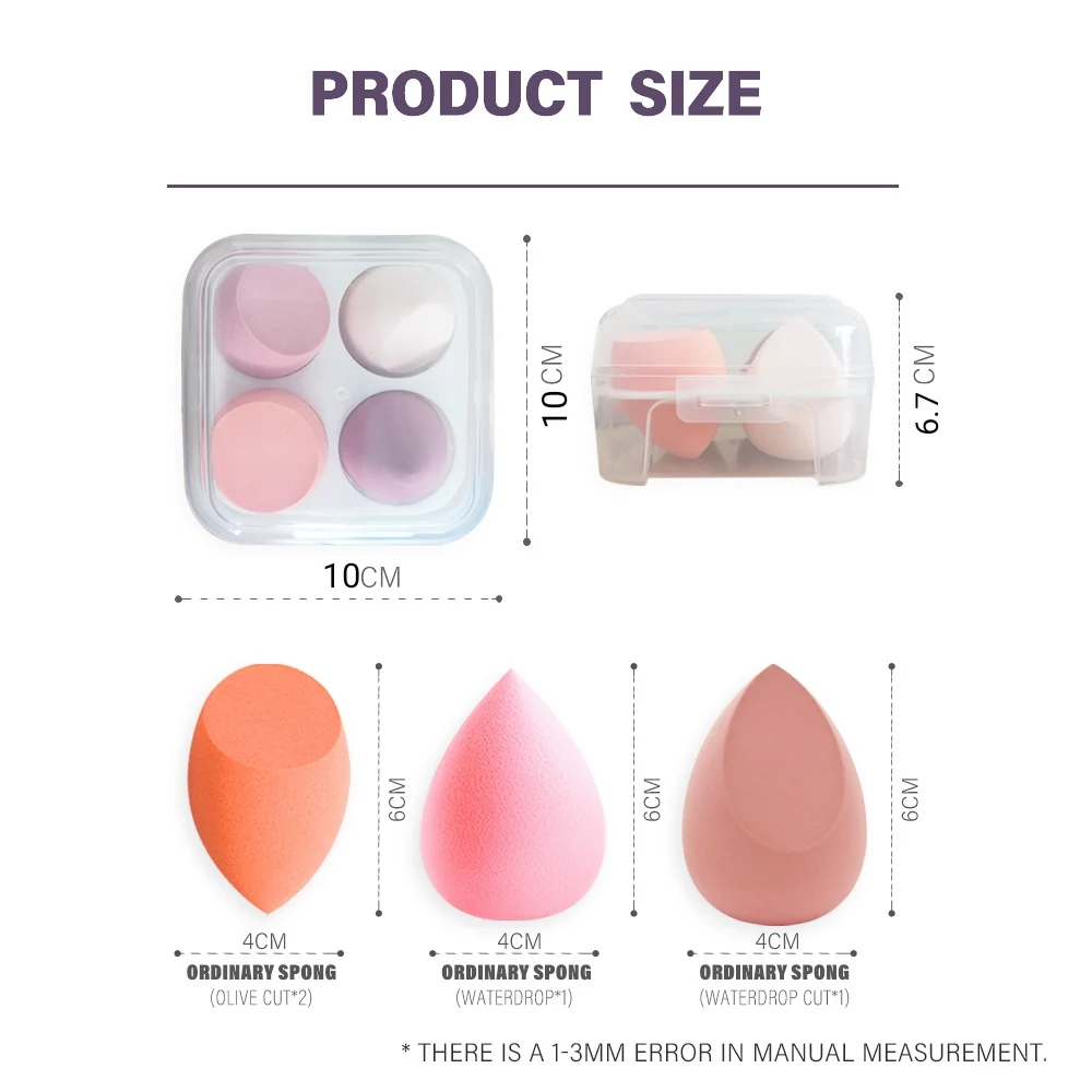 

Beaumaker 4pcs cosmetics makeup set Latex Free hydrophilic foam face cosmetic puff makeup sponge, 4 colors for option