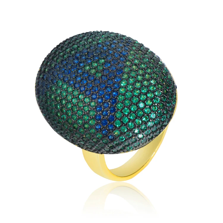 

Fashion Bar Setting Gold big Ring full green stones cubic zircon cz rings for women Elegant Ring