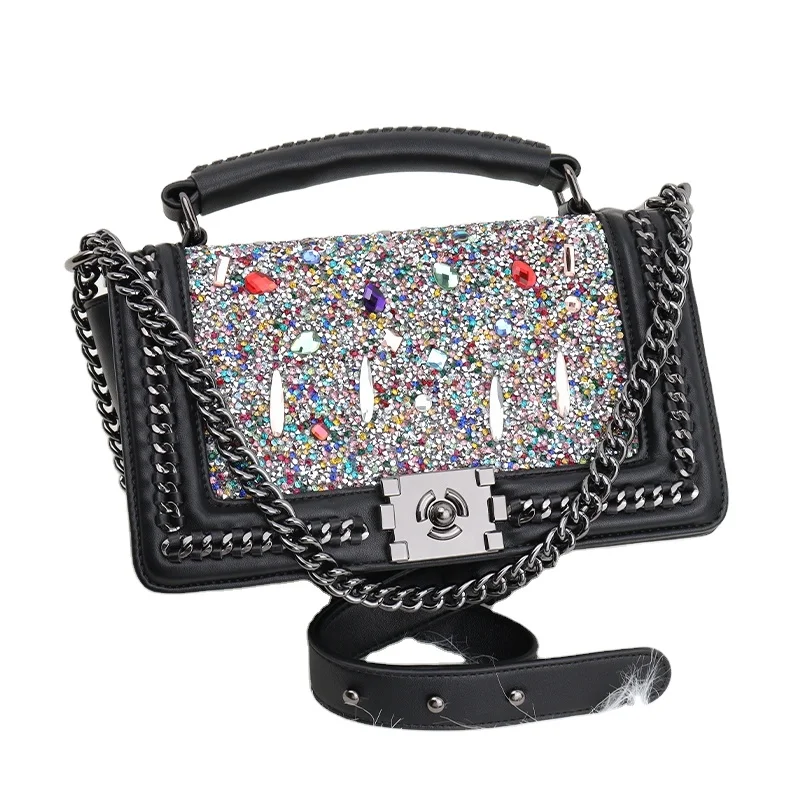 

2021 new design hot sale women's wallet wallet designer luxury fashion colorful diamond bag lady handbag, Black