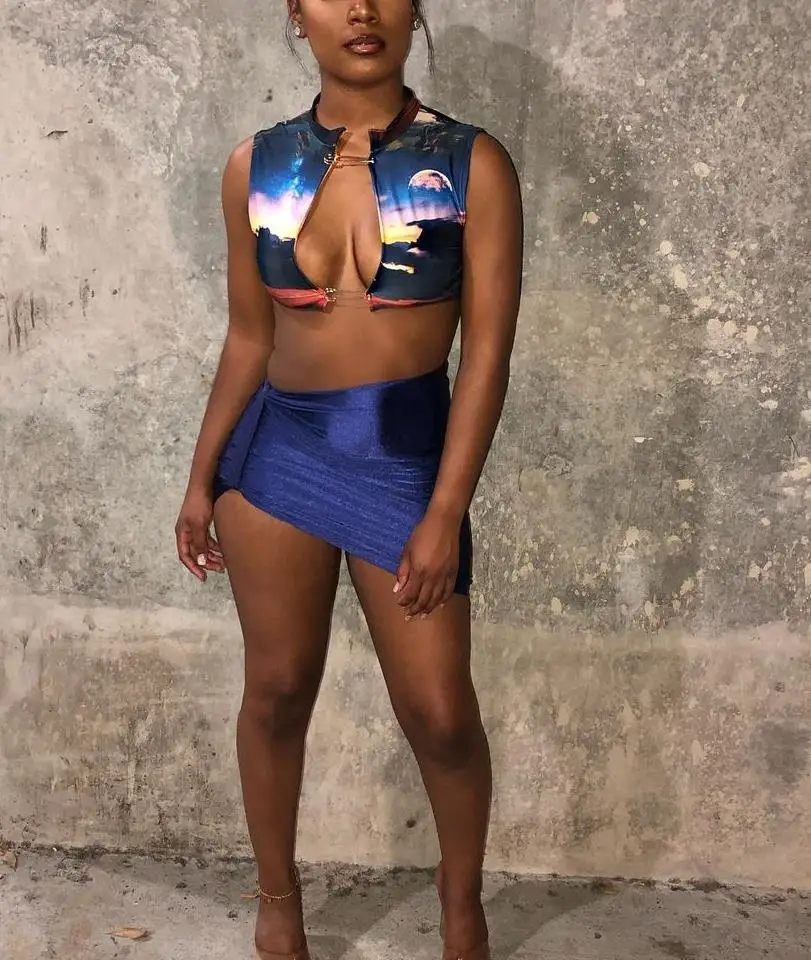 

2021 summer xs women clothing two piece short set wrap skirt for womans