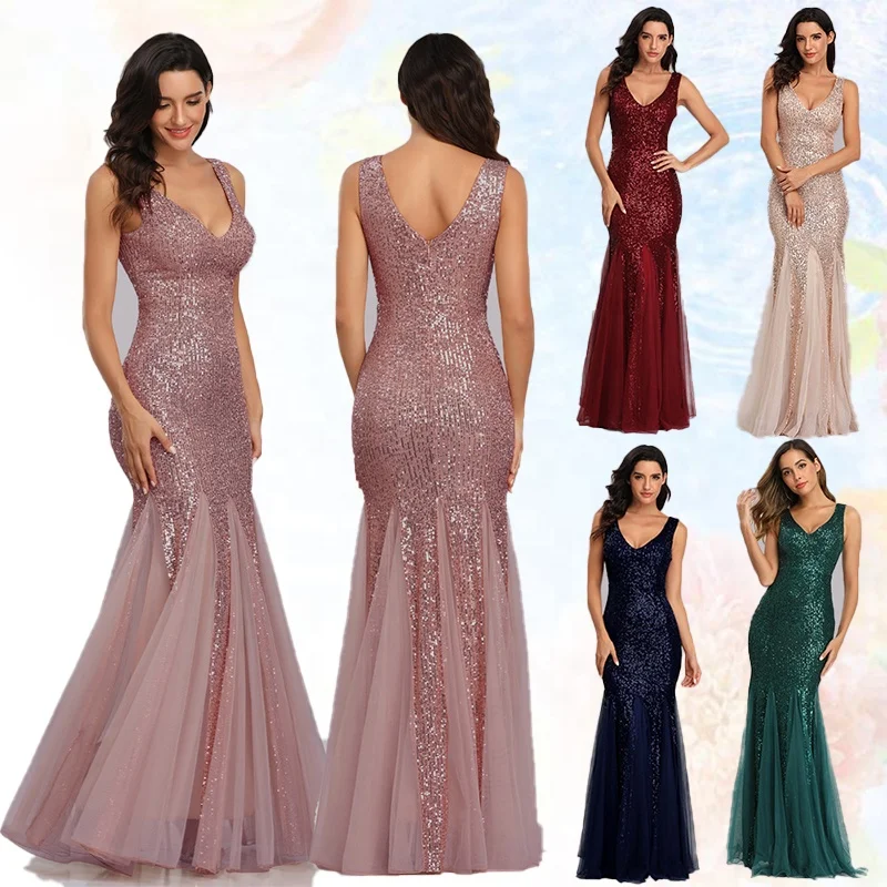 

XUYA Women lace mermaid wedding dress prom dresses party maxi sequin evening dress