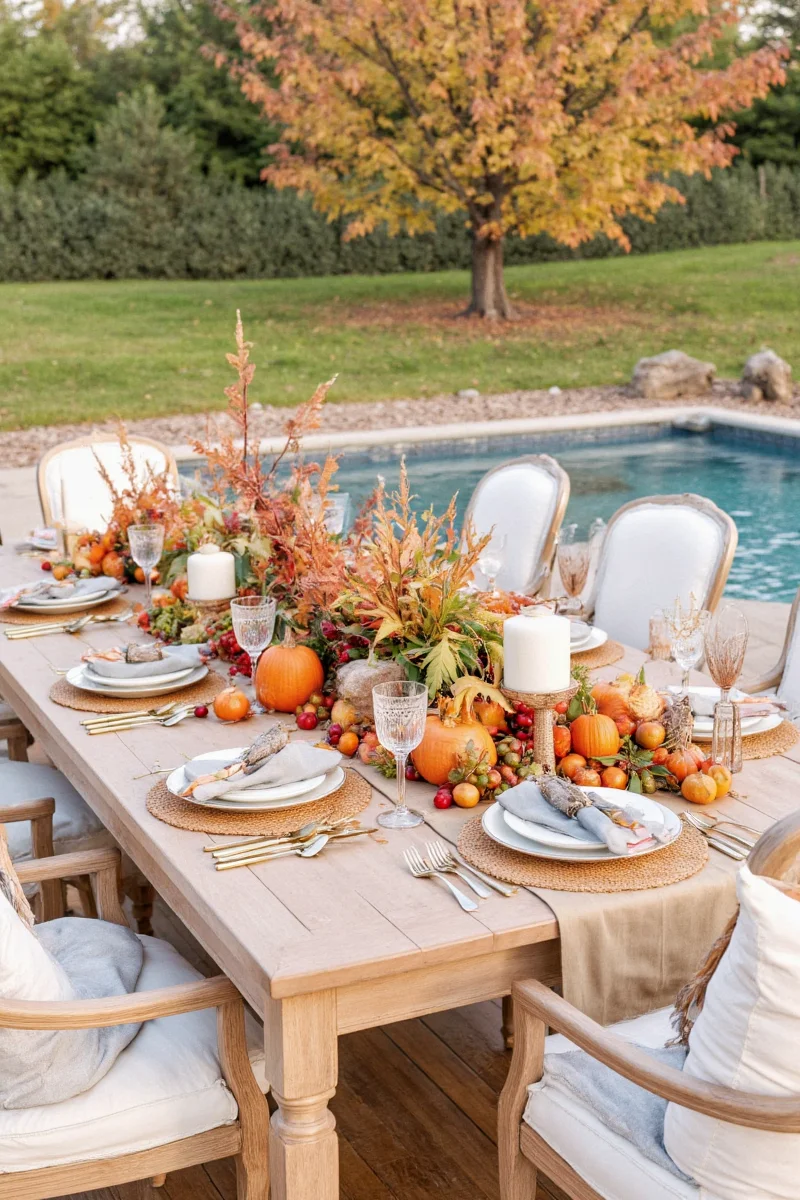 Eco-friendly Thanksgiving table using recycled materials and organic elements