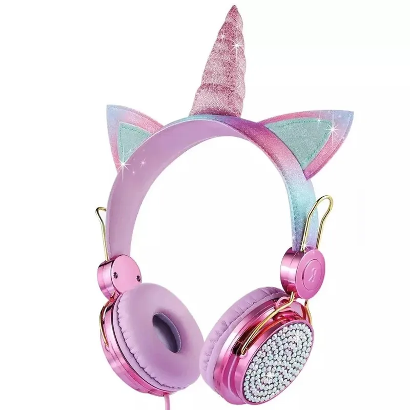 

Cute Children Headphone wired Headphone with mic Kids Headset Unicorn Kids Headphone