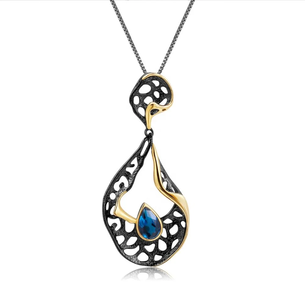 

Abiding Fashion Jewelry Women Natural London Blue Topaz Gold Plated 925 Sterling Silver Custom Pendant