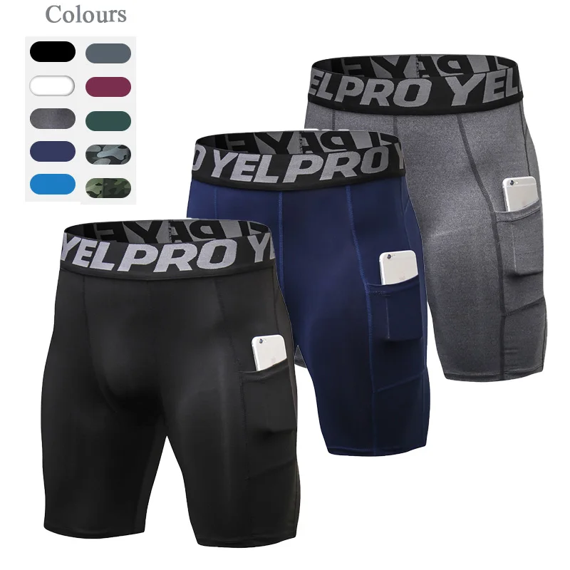 

Men Performance Compression Shorts Moisture Wicking Athletic Gym Baselayer Underwear Elastic Exercise Workout Shorts With Pocket, As picture