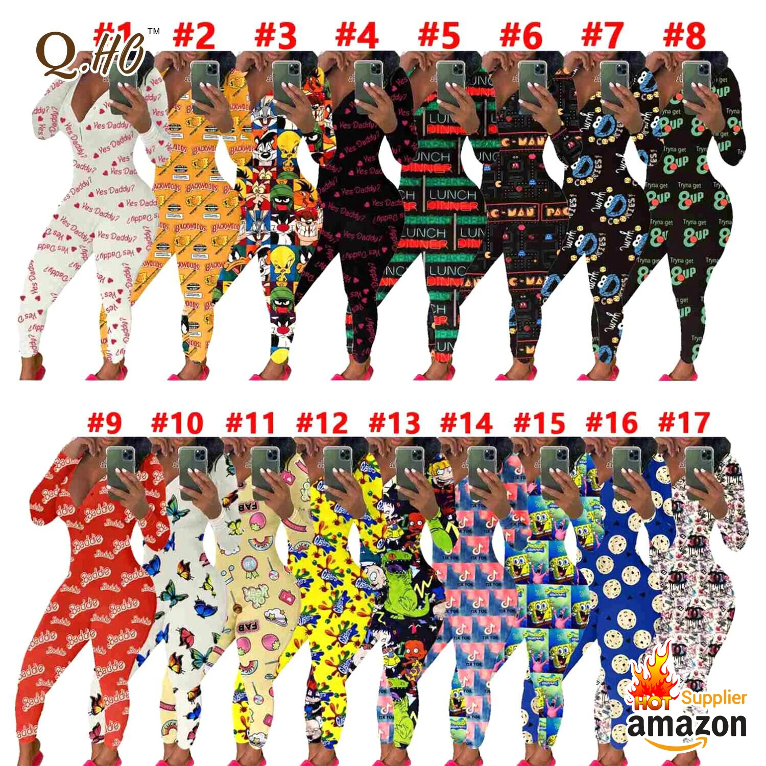 

New Arrival Character Onesie Nightwear pajamas onesie for adults Wap Long Pants Christmas Onesie Pajamas For Women, Picture shows