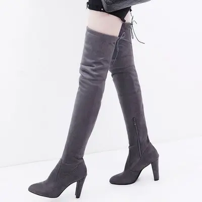 

10% Off Autumn and winter new large size over-the-knee boots high-heeled round head frosted boots lace women's shoes in stock