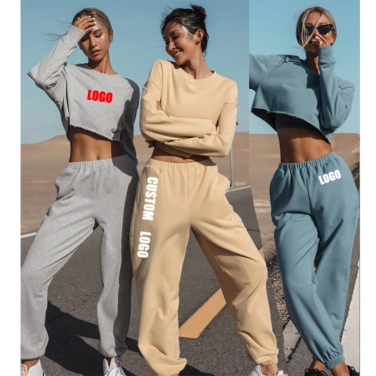 

Free Shipping Wholesale Custom Private Label Tracksuits Set Casual Wear O Neck Full Length Pants Two Piece Tracksuit, Customized color