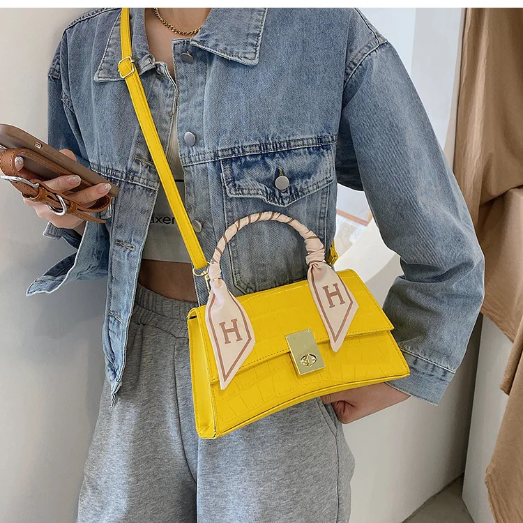 

2021 New PU material crocodile ribbon button single shoulder bag wholesale girls shopping wallet and phone handbags, 6 colors