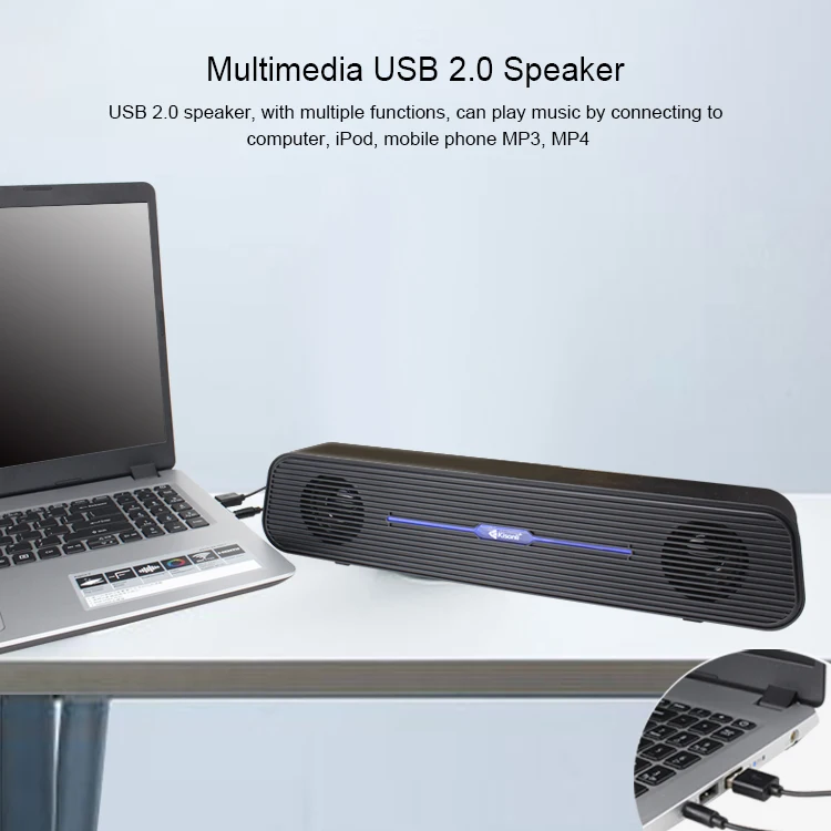 Kisonli portable smart 2.0 usb led computer speaker