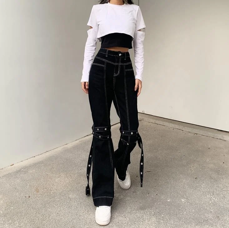 

New Arrivals Small MOQ High Waist Straight Leg Jeans 2021