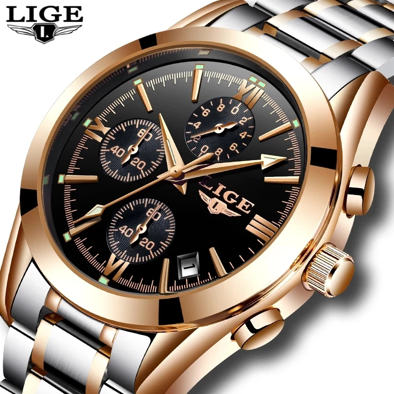 

LIGE Watch 9839 Relogio Masculino New Fashion Top Sport Watches Men Wrist Waterproof Quartz Clock Man Casual Military Wristwatch, 7-colors