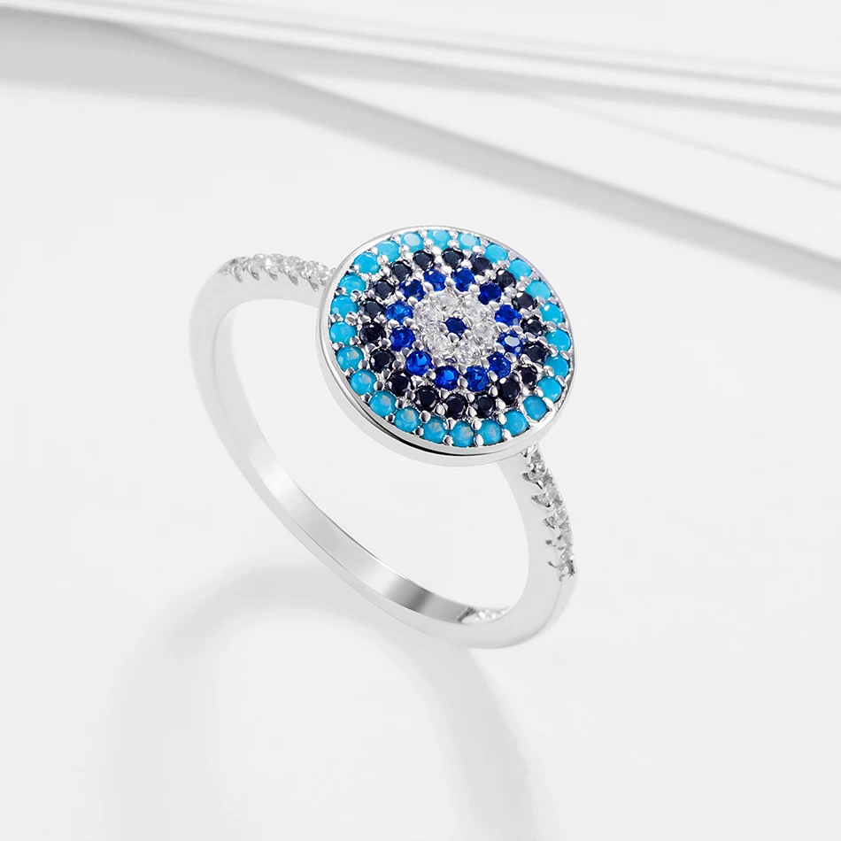 

Luxury Fashion Accessories Cubic Zirconia Ring Circular Turkey Blue Eye Finger Rings for Women Wedding Jewelry Gift