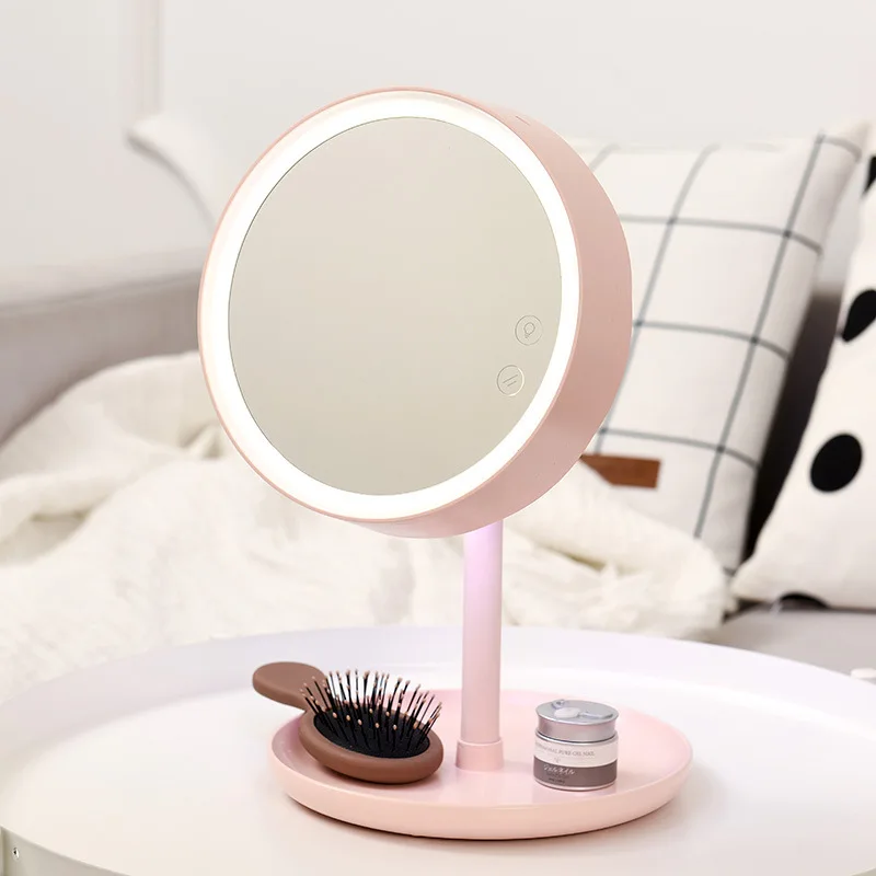 

Round Folding Table Lamp Vanity Mirror With Led Lights Makeup