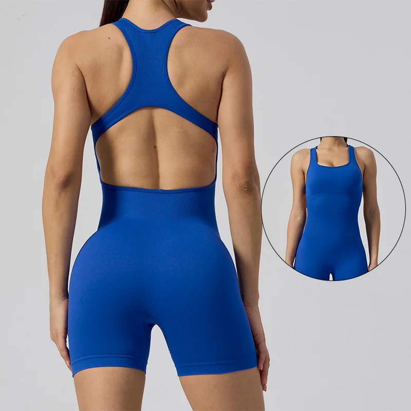 New Fashion Casual Women Seamless sportswear One Piece fitness Sets Custom Outfit Women Bodycon Black Backless Yoga Jumpsuit