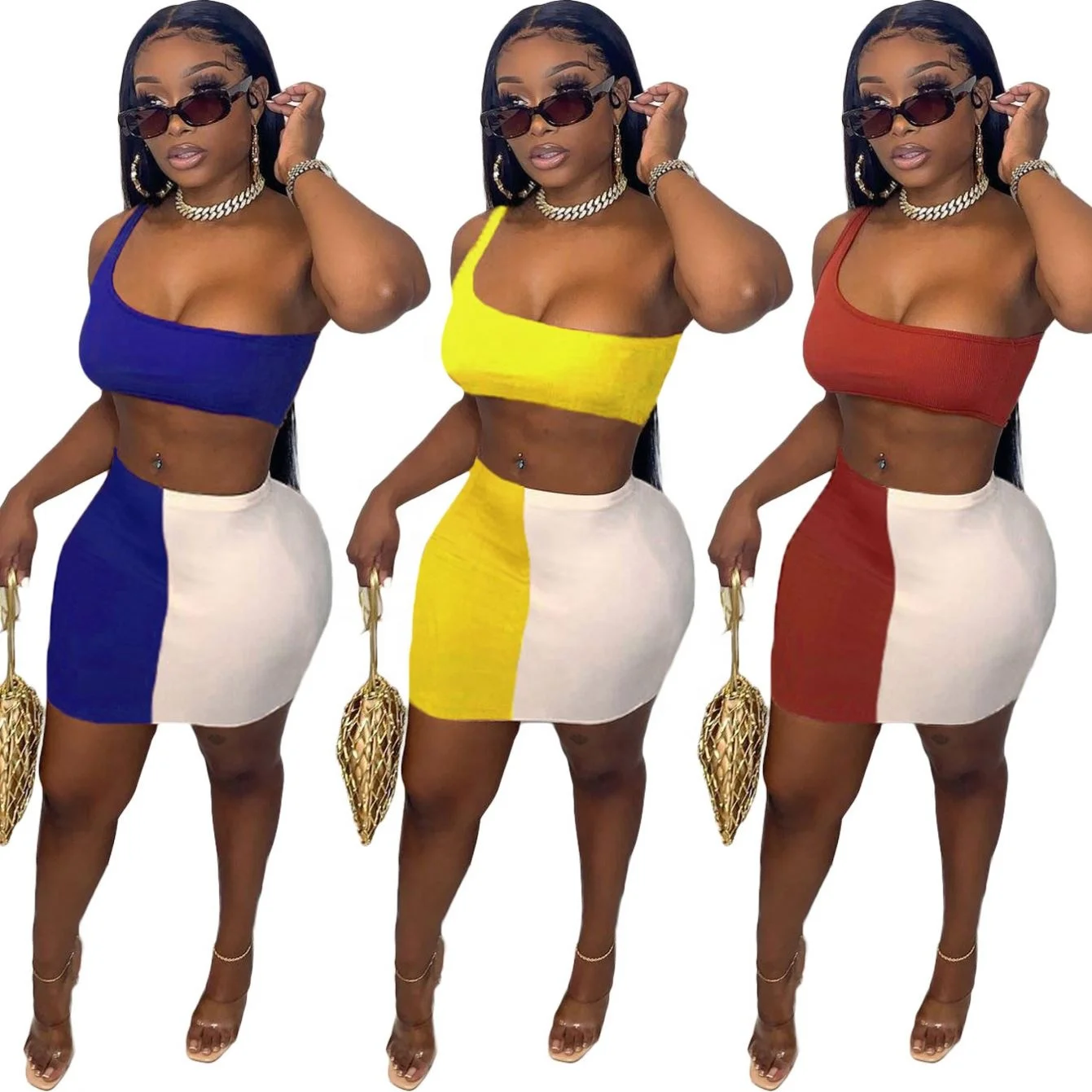 

Sexy 2 Piece Casual Pleated Pencil Skirt Set Crop Tops For Women 2021 Outfits Two Short Bodycon Dresses Summer