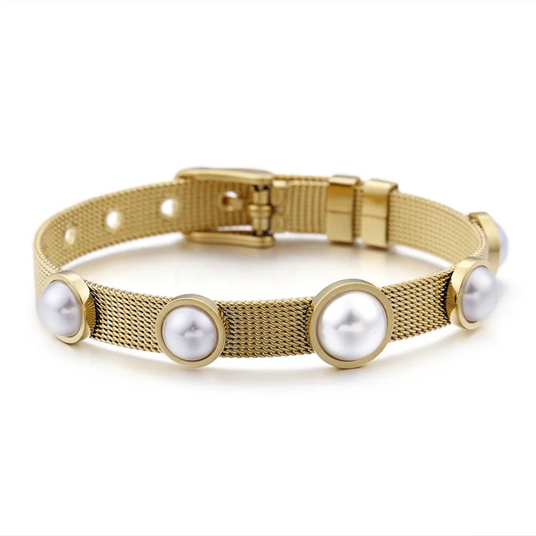 

Wholesale New Style Stainless Steel Gold Plated Natural Shell Wonderful Pearl Bracelet