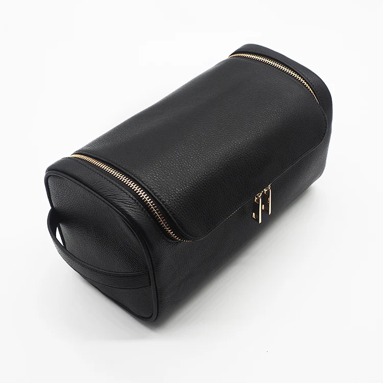 

High Quality Fashion Black Genuine Pebble Leather Mens Toiletry Bags Leather wash bag for men, Customized