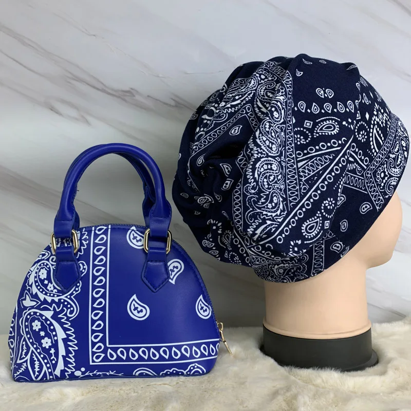 

New arrivial combination printing women bandana hand bags ladies shoulder hat and bag set, 7colors